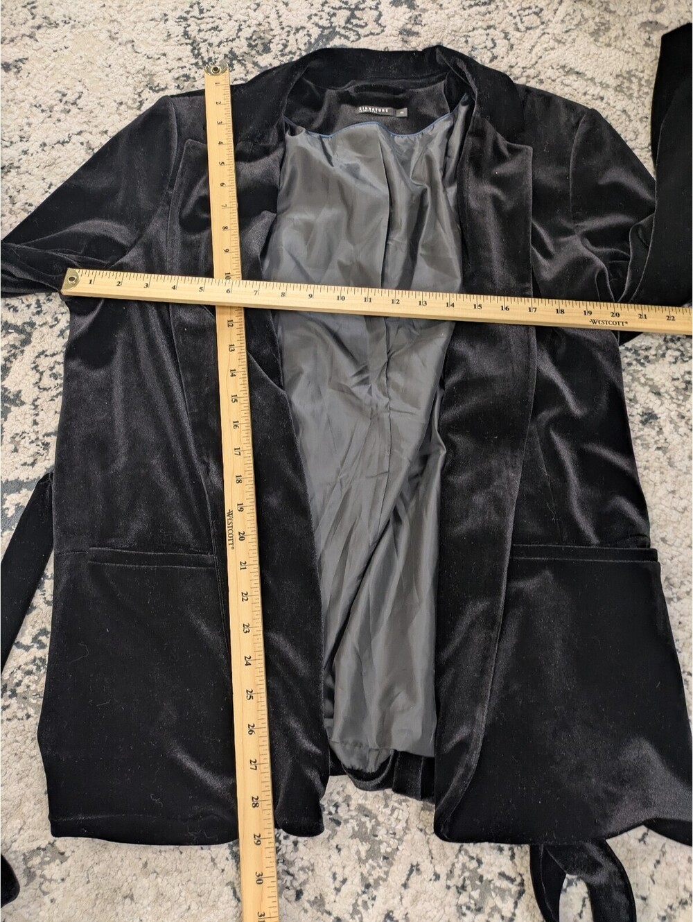 Women's Vintage Black Velvet Open-Front Belted Blazer Jacket Size 20 - Picture 4 of 7